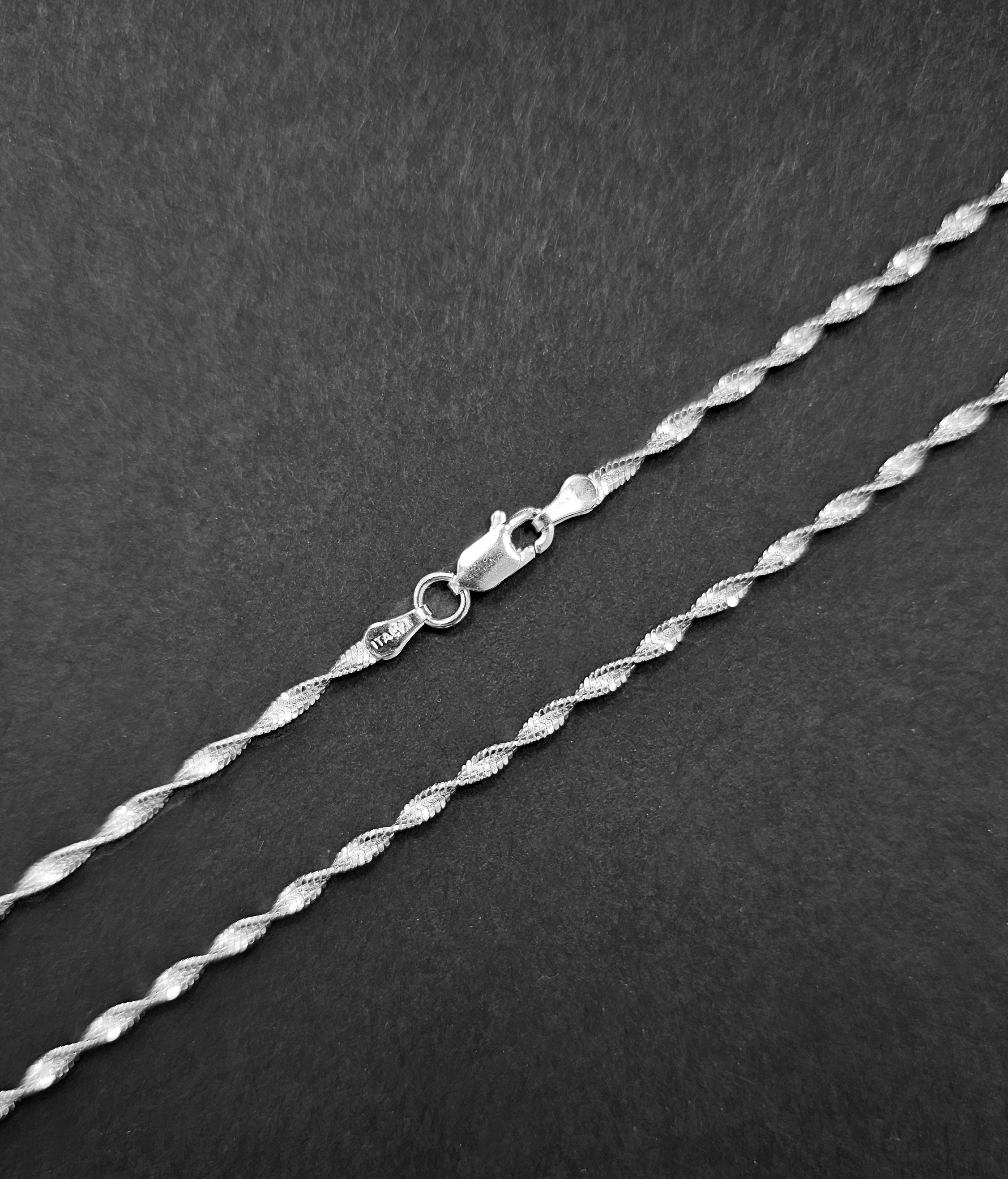 Catena A Serpentina Ritorta Argento 925 – Lunghezza 22 Pollici, 1,5 Mm – Chiusura Aragosta – Nuova - 2