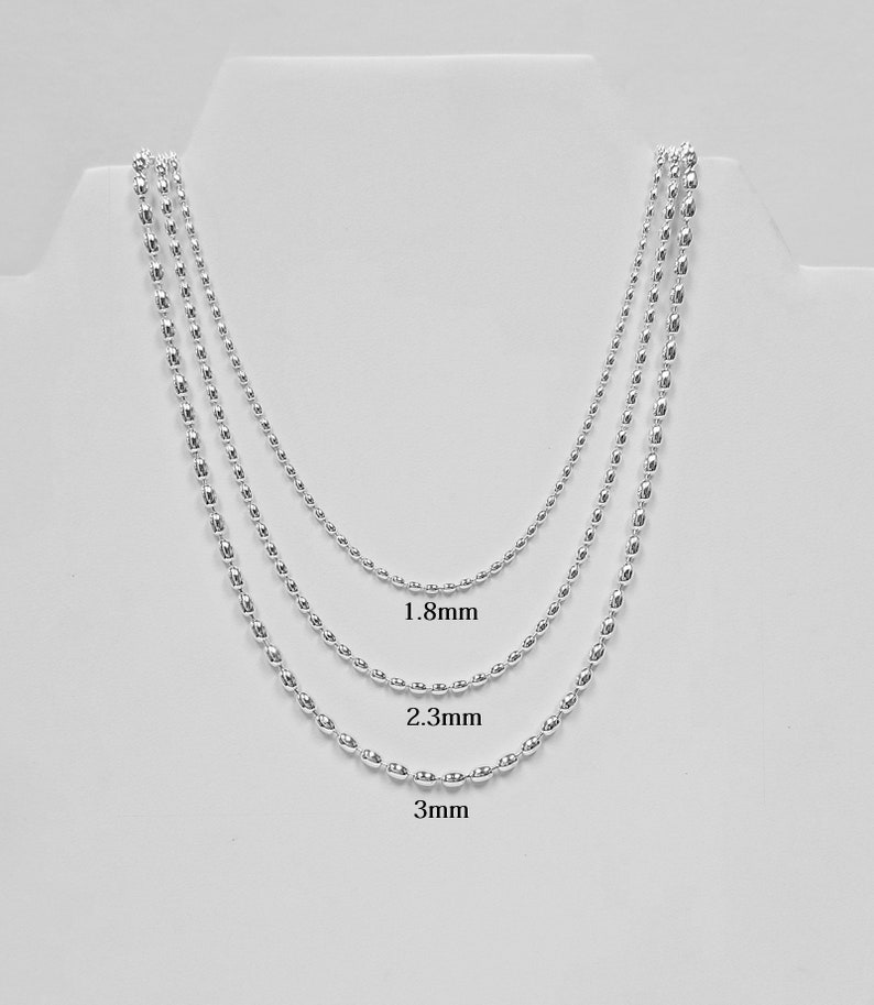 Sterling Silver 2.3 mm Rice Bead Chain, 925 Oval Bead Chain Necklace made in Italy image 4