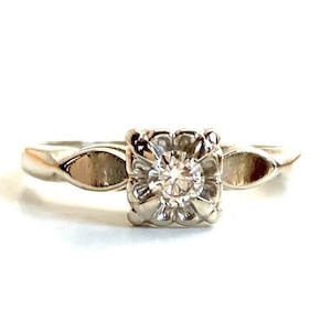 Vintage Mid Century Diamond Engagement Ring in 14k White Gold