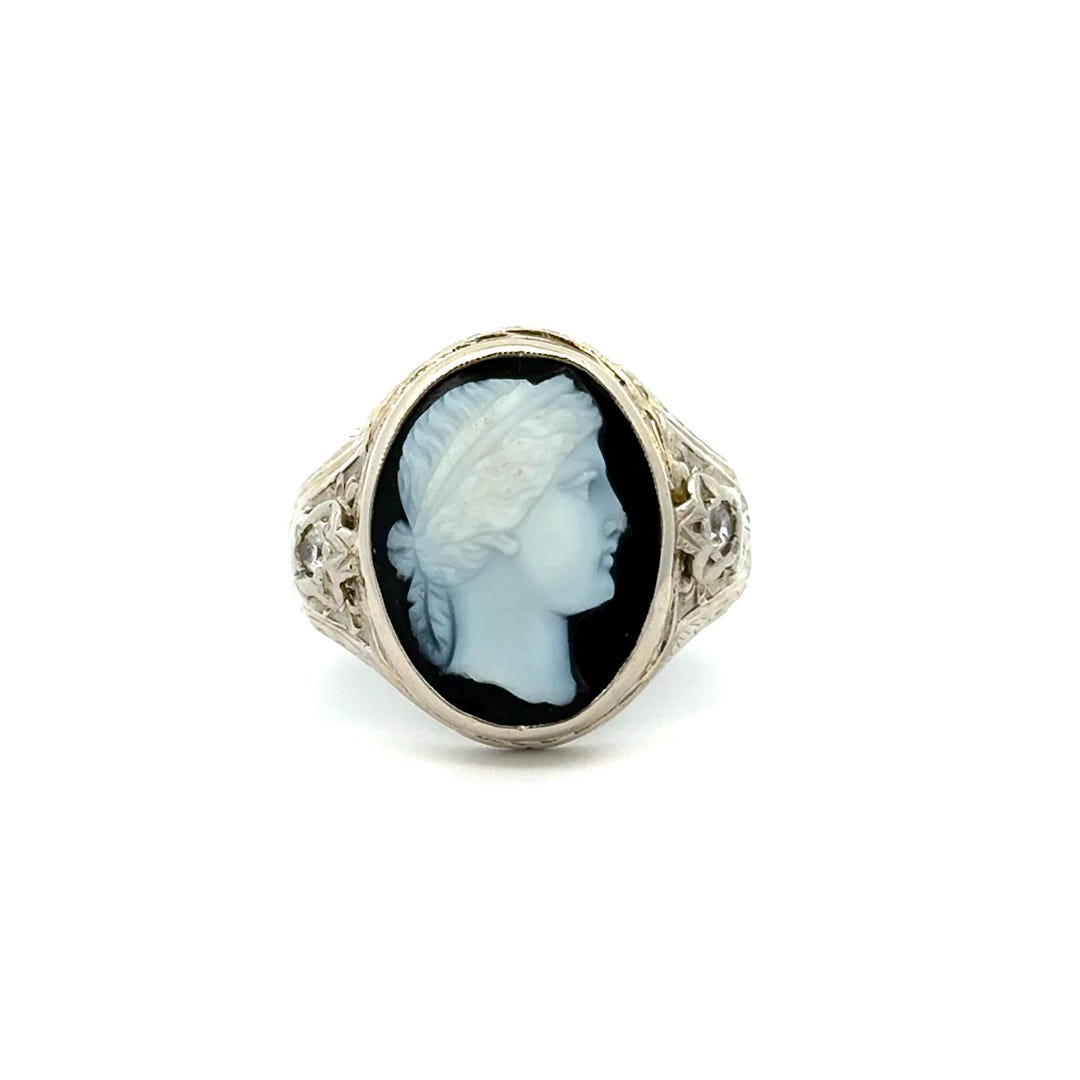 Vintage Onyx Cameo Male Bust Ring in 14k White Gold - Etsy