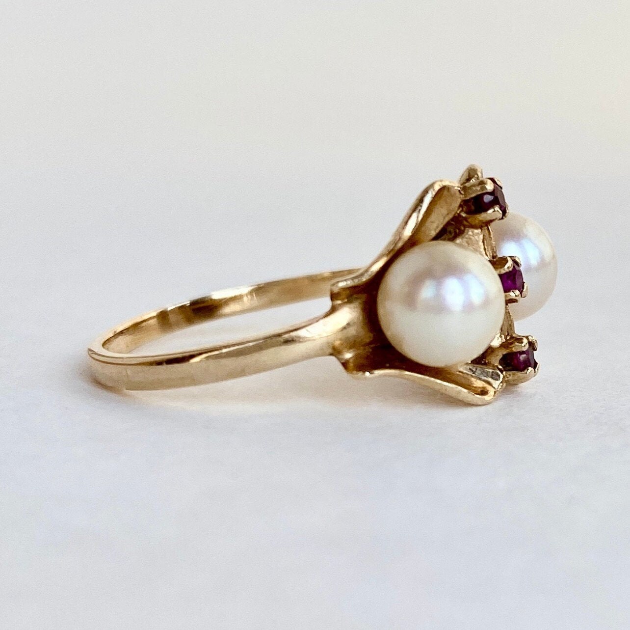 Vintage Pearl and Ruby Ring in 14k Yellow Gold | Etsy