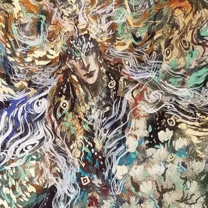 ORIGINAL Child of the Nature Spirit Watercolor Painting Mother Nature Gaia Earth Goddess Ancient Forest Woodland Ethereal Beings Fantasy Art