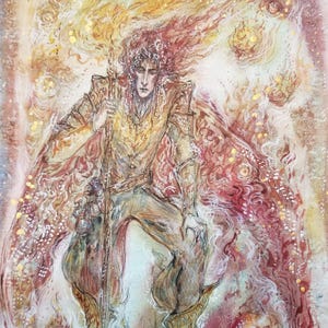 ORIGINAL Firefly Watercolor Painting Fantasy Art Mythology Folklore Willowisp Elven Fae Sprite Goblin Imp King Ghostly Lights Lantern Orbs