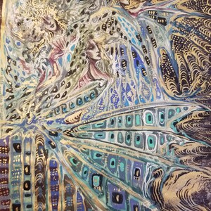 ORIGINAL Fantasmagoría Pintura de acuarela Surrealista Caballero verde Rey elfo Reina de las hadas Sueño de una noche de verano Arte de fantasía Tinta mística Cielo