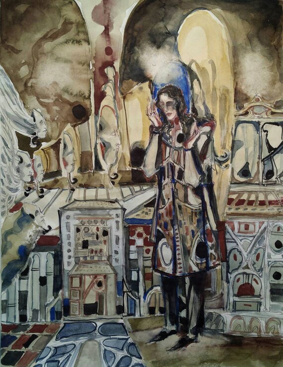 Oczy Zamknięte Oryginalne Malarstwo Surrealizm świat Maski Art Deco Komputer Z Systemem Android Reading Technologia Dreamscape Androgyniczny Telepatia