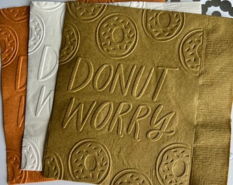 Donut Napkin ~ Embossed Paper Napkin ~ Breakfast ~ Donut ~ Bakery ~ Sweet Roll ~ Beverage ~ Cocktail