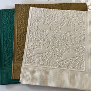 Reindeer Napkin ~ Embossed Napkin ~ Deer ~ Christmas Wedding ~ Holiday ~ Christmas Tree ~ Snowflake ~ Beverage ~ Cocktail