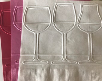 Wine Glass Napkins ~ Embossed Napkin ~ Wedding ~ Anniversary ~ Toast ~ Bachelorette Party ~ Girls Night ~ Wine ~ Beverage ~ Cocktail