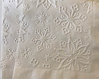 Snowflake Napkin ~ Embossed Paper Napkin ~ Christmas ~ Winter Napkin ~ Winter Wedding ~ Frozen Theme ~ Cocktail ~ Beverage ~ Napkin