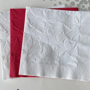 Cherry Napkin ~ Embossed Napkin ~ Cherries ~ Harvest ~ Orchard ~ Picnic ~ Cherry Tree ~ Summer ~ Beverage ~ Cocktail ~ Luncheon
