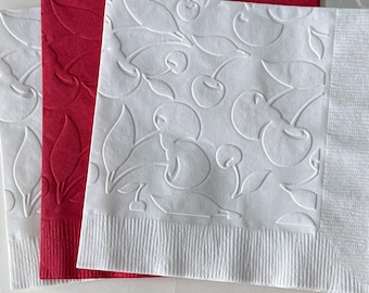 Cherry Napkin ~ Embossed Napkin ~ Cherries ~ Harvest ~ Orchard ~ Picnic ~ Cherry Tree ~ Summer ~ Beverage ~ Cocktail ~ Luncheon