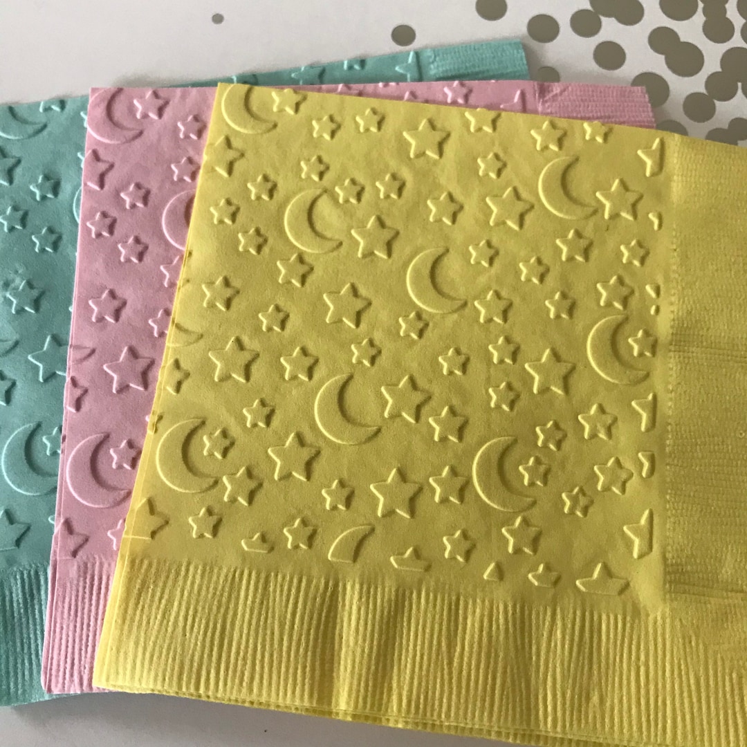 Baby Shower Napkin Embossed Paper Napkin Moon and Stars New Baby Shower