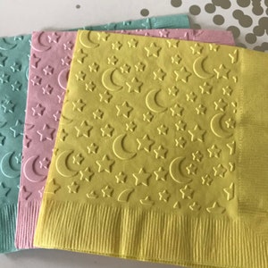 Moon and Stars Napkin ~ Embossed Napkin ~ New Baby ~ Shower ~ Baby Shower ~ Moon ~ Stars ~ Gender Reveal ~ Beverage ~ Cocktail ~ Luncheon