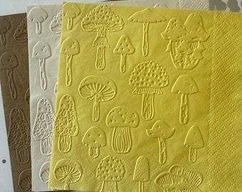 Mushroom Napkin ~ Embossed Napkin ~ Fungi ~ Toadstool ~ Garden Party ~ Picnic ~ Nature ~ Beverage ~ Cocktail