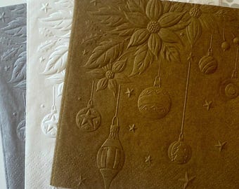 Ornaments Napkin ~ Embossed Napkin ~ Christmas Ornament ~ Christmas Wedding ~ Beverage ~ Cocktail ~ Luncheon