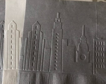 Skyline Napkin ~ Embossed Napkin ~ Cityscape ~ Travel ~ Skycrapers ~ Downtown ~ Big City ~ Moving ~ Beverage ~ Cocktail