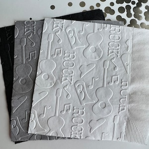 Rock and Roll Napkins ~ Embossed Paper Napkin ~ Rock and Roll ~ Musical ~ Guitar ~ Music ~ Concert ~ Beverage ~ Luncheon