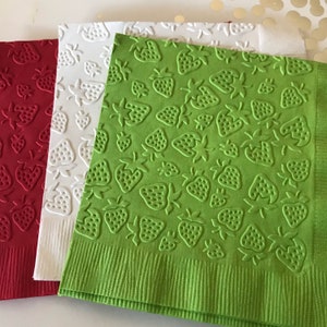 Strawberry Napkin ~ Embossed Napkin ~ Strawberries ~ Ripe Berries ~ Fruit ~ Garden ~ Beverage ~ Cocktail ~ Luncheon