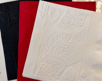 Queen of Hearts Napkin ~ Casino Party ~ Poker Party ~ Cards Party ~ Hearts ~ Cards ~ Embossed Napkins ~ Beverage ~ Luncheon ~ Cocktail