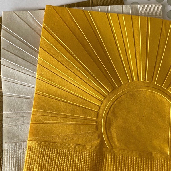 Sunshine Napkin ~ Embossed Paper Napkin ~ Wedding ~ Anniversary ~ Birthday ~ Shower ~ Sunburst ~ Sunrise ~ Summer ~ Garden Party ~ Beverage