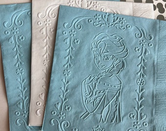 Elsa Napkin ~ Embossed Paper Napkin ~ Frozen Theme Birthday Party ~ Snowflake ~ Disney ~ Beverage