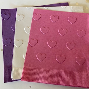 Heart Napkins ~ Embossed Napkins ~ Valentine&#39;s Day Decorations ~ Wedding Napkins ~ Hearts ~ Cocktail ~ Beverage ~ Luncheon ~ Guest Towels