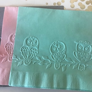 Owl Napkin ~ Embossed Napkin ~ Nature ~ Outdoors ~ Hoot ~ Garden Party ~ Garden Club ~ Beverage ~ Cocktail