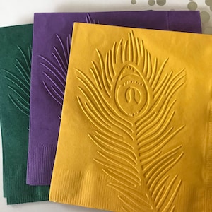 Peacock Napkins ~ Embossed Napkins ~ Peacock Theme Party ~ Peacock Feather ~ Peacocks~ Birds ~ Beverage ~ Cocktail