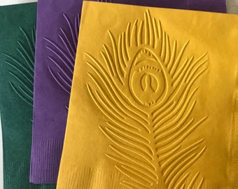 Peacock Napkins ~ Embossed Napkins ~ Peacock Theme Party ~ Peacock Feather ~ Peacocks~ Birds ~ Beverage ~ Cocktail