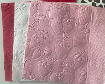 Strawberry Napkin ~ Embossed Napkin ~ Strawberries ~ Ripe Berries ~ Fruit ~ Garden ~ Beverage ~ Cocktail
