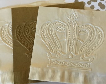Crown Napkins ~ Princess ~ King ~ Queen ~ Embossed Paper Napkin ~ Homecoming ~ Birthday Party ~ Shower ~ Beverage ~ Cake Napkins
