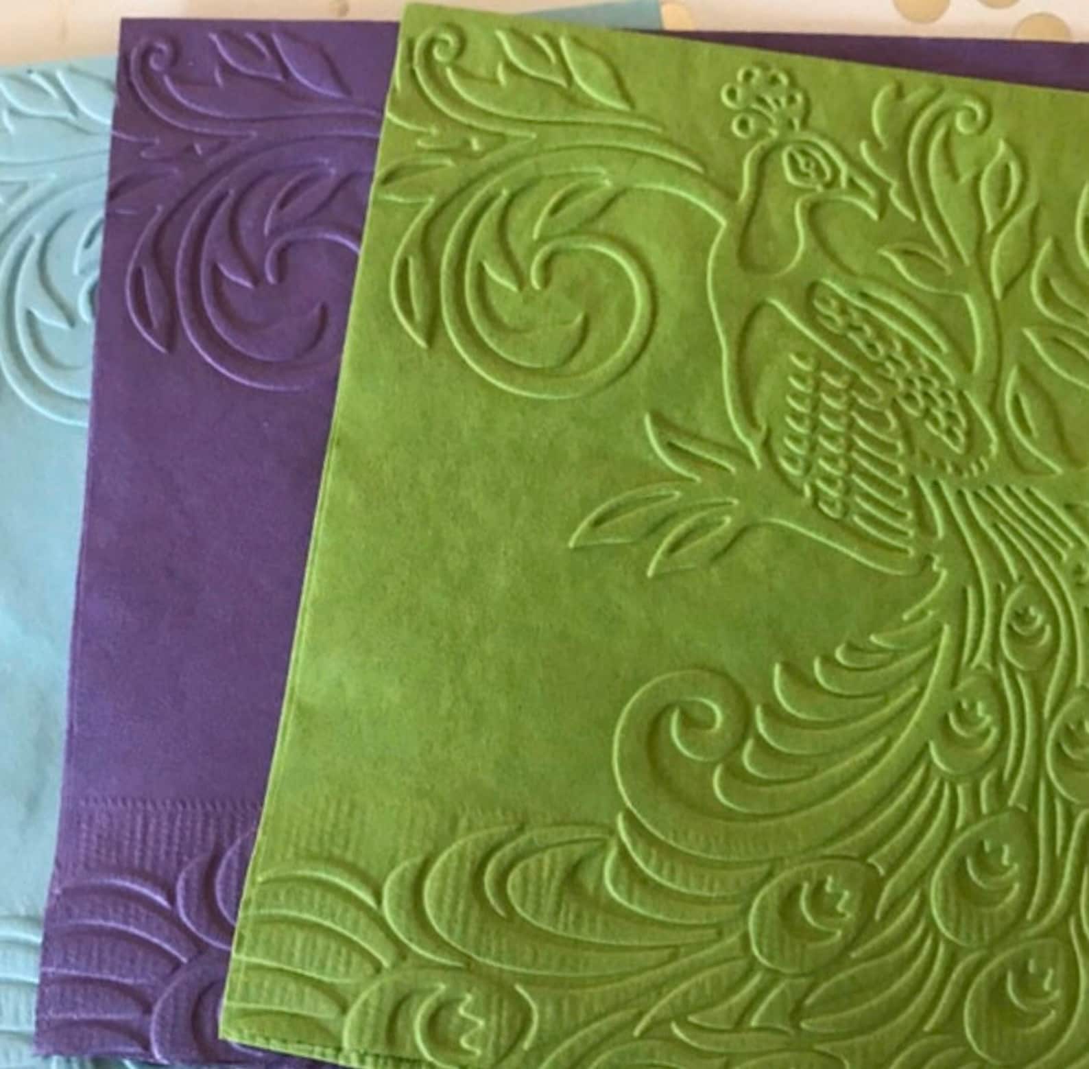 Peacock Napkins Embossed Paper Napkins Wedding Etsy