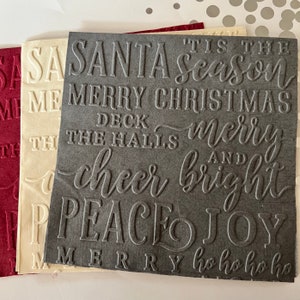 Santa Napkin ~ Embossed Napkin ~ Happy Holidays ~ Merry Christmas ~ Christmas Wedding ~ Beverage ~ Cocktail ~ Luncheon