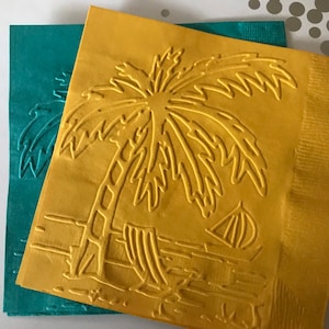 Palm Tree Napkin ~ Embossed Napkin ~ Beach Wedding ~ Caribbean ~ Pool Party ~ Tropical ~   Beverage ~ Cocktail