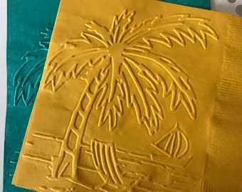 Palm Tree Napkin ~ Embossed Napkin ~ Beach Wedding ~ Caribbean ~ Pool Party ~ Tropical ~   Beverage ~ Cocktail