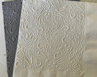 Rocket Napkins ~ Embossed Napkins ~ Galaxy ~ Celestial ~ Outer Space ~ Out of this World ~ Stars ~ Beverage ~ Cocktail ~ Luncheon