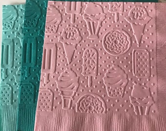 Ice Cream Cone Napkin ~ Embossed Napkin ~ Summertime ~ Pool Party ~ Birthday ~ Popsicle ~ Dessert ~ Beverage ~ Cocktail