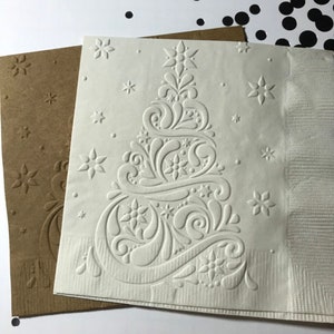 Christmas Tree Napkin ~ Embossed Napkin ~ Christmas Wedding ~ Holiday Tree ~ Beverage ~ Cocktail