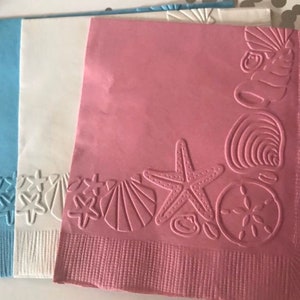 Seashells Napkin ~ Embossed Napkin ~ Nautical Wedding ~ Tropical ~ Seashore ~ Beach ~ Shells ~ Cocktail ~ Beverage