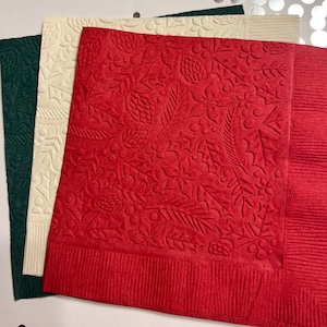 Holly Napkin ~ Embossed Napkin ~ Christmas Napkin ~ Christmas Wedding ~ Holly Berries ~ Beverage ~ Cocktail ~ Guest Towels