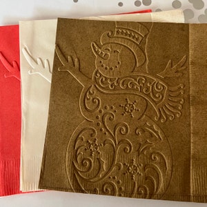 Snowman Napkin ~ Embossed Napkin ~ Winter Napkin ~ Winter Wedding ~ Christmas ~ Snow ~ Beverage ~ Cocktail