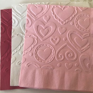 Heart Napkins ~ Embossed Napkins ~ Valentine&#39;s Day Decorations ~ Wedding Napkins ~ Hearts ~ Valentine ~ Beverage ~ Cocktail