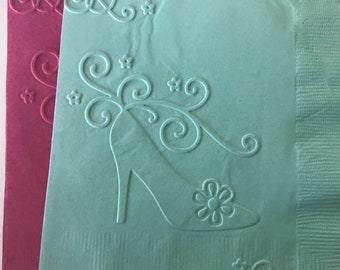Glass Slipper Napkins ~ Embossed Napkin ~ Bridal Shower ~ Cinderella ~ Disney Princess ~ Stiletto ~ Beverage ~ Cocktail