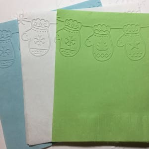 Mitten Napkin ~ Embossed Napkin ~ Christmas Napkin ~ Winter ~ Mittens ~ Beverage ~ Cocktail