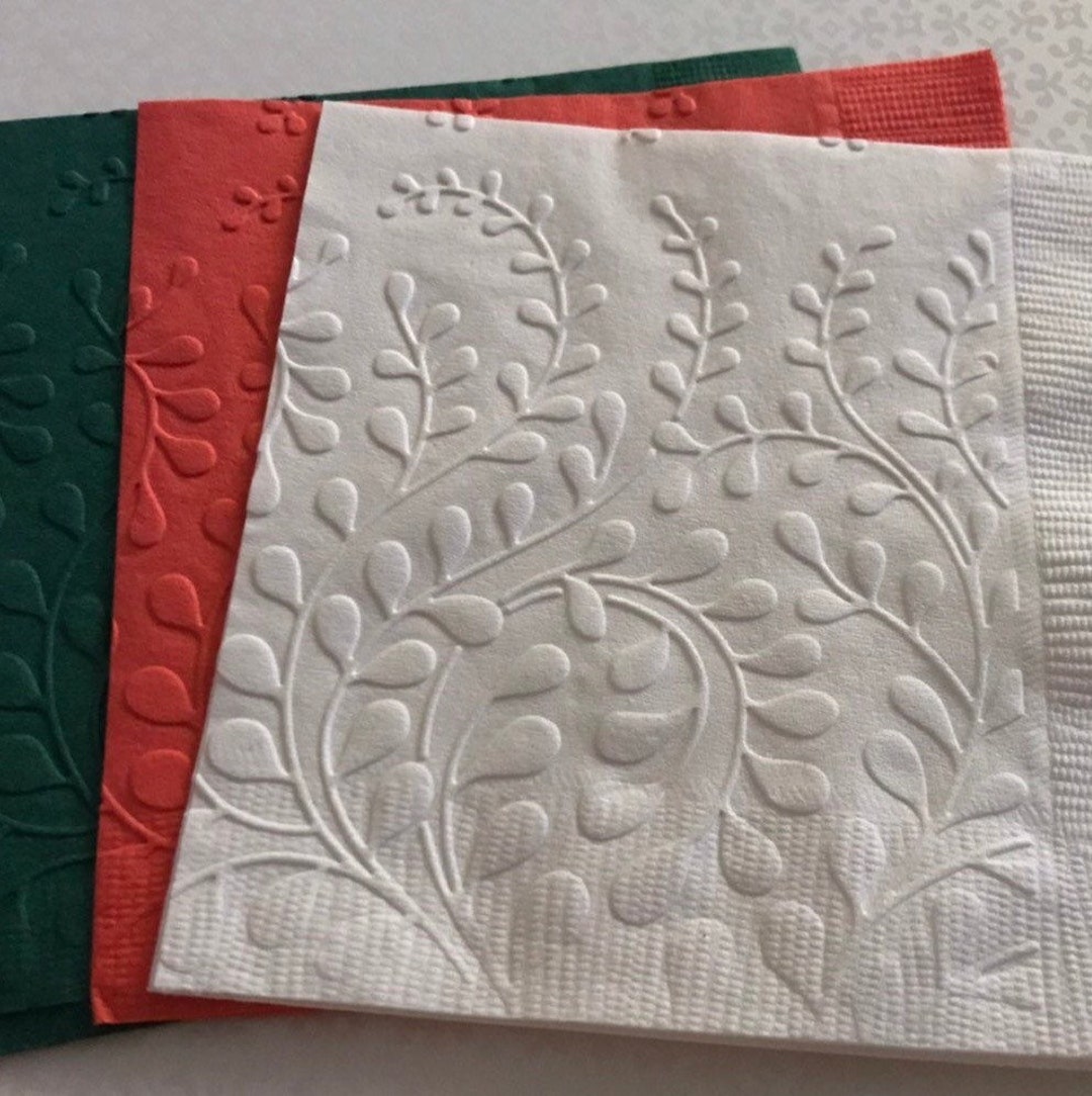 Block printed napkins with tassels - pink vines