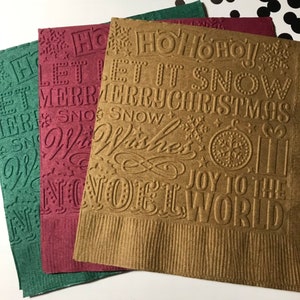 Christmas Napkin ~ Embossed Napkin ~ Merry Christmas ~ Christmas Wedding ~  Ho Ho Ho ~ Snow ~ Christmas Wishes ~ Beverage ~ Cocktail