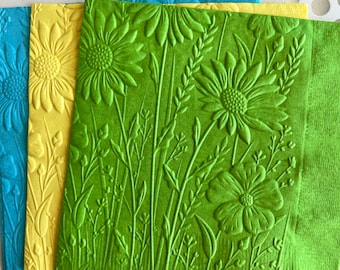 Sunflower Napkins ~ Wildflowers ~ Daisies ~ Embossed Napkin ~ Garden Party ~ Luncheon ~ Beverage ~ Cocktail ~ Guest Towels