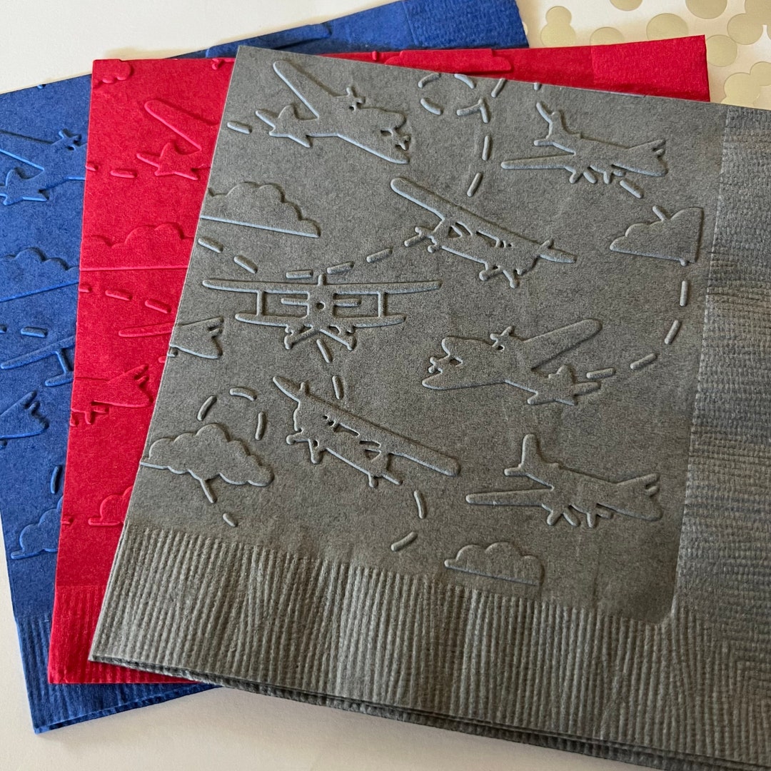 Airplane Napkin Embossed Paper Napkin Party Birthday Airplane Travel Biplane Transportation
