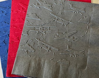 Airplane Napkin ~ Embossed Napkin ~ Party ~ Birthday ~ Airplane ~ Travel ~ Biplane ~ Transportation ~ Plane ~ Flight ~ Beverage ~ Cocktail