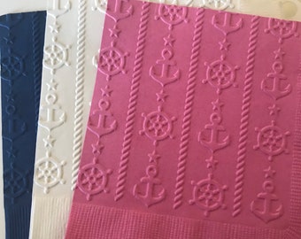 Anchors Napkin ~ Embossed Napkin ~ Nautical Wedding ~ Compass ~ Navy ~ Bachelor Party ~ Beverage ~ Cocktail